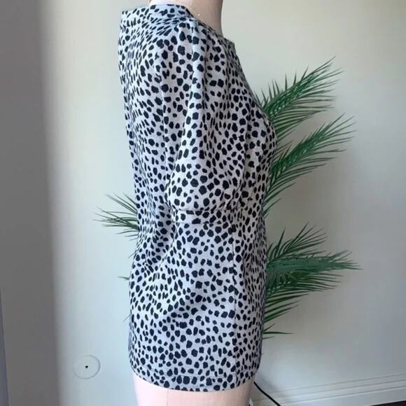 LOFT Dotted Print Knit Blouse Puff Sleeves Top Gray Casual Career Relaxed - Picture 3 of 7